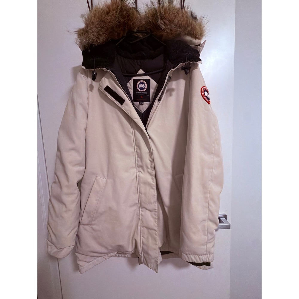 Canada Goose Victoria Parka white midi Down Fur Hood Coat 3037L XL